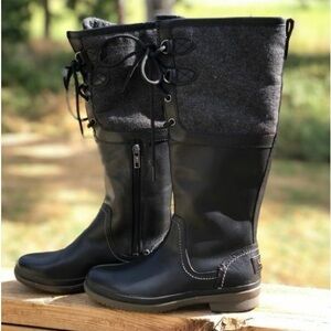 UGG Elsa Women's Black Waterproof Wool Blend-Leather Comfort Tall Boots EUC